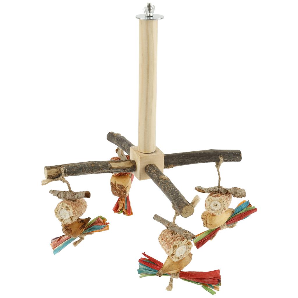 Houten Vogelstandaard Zitstok Speelgoed 360° Draaibaar Papegaai Oefening Staande Zitstok met Kauwspeeltje Vogelkooi Accessoires voor Huisdieren Papegaaien