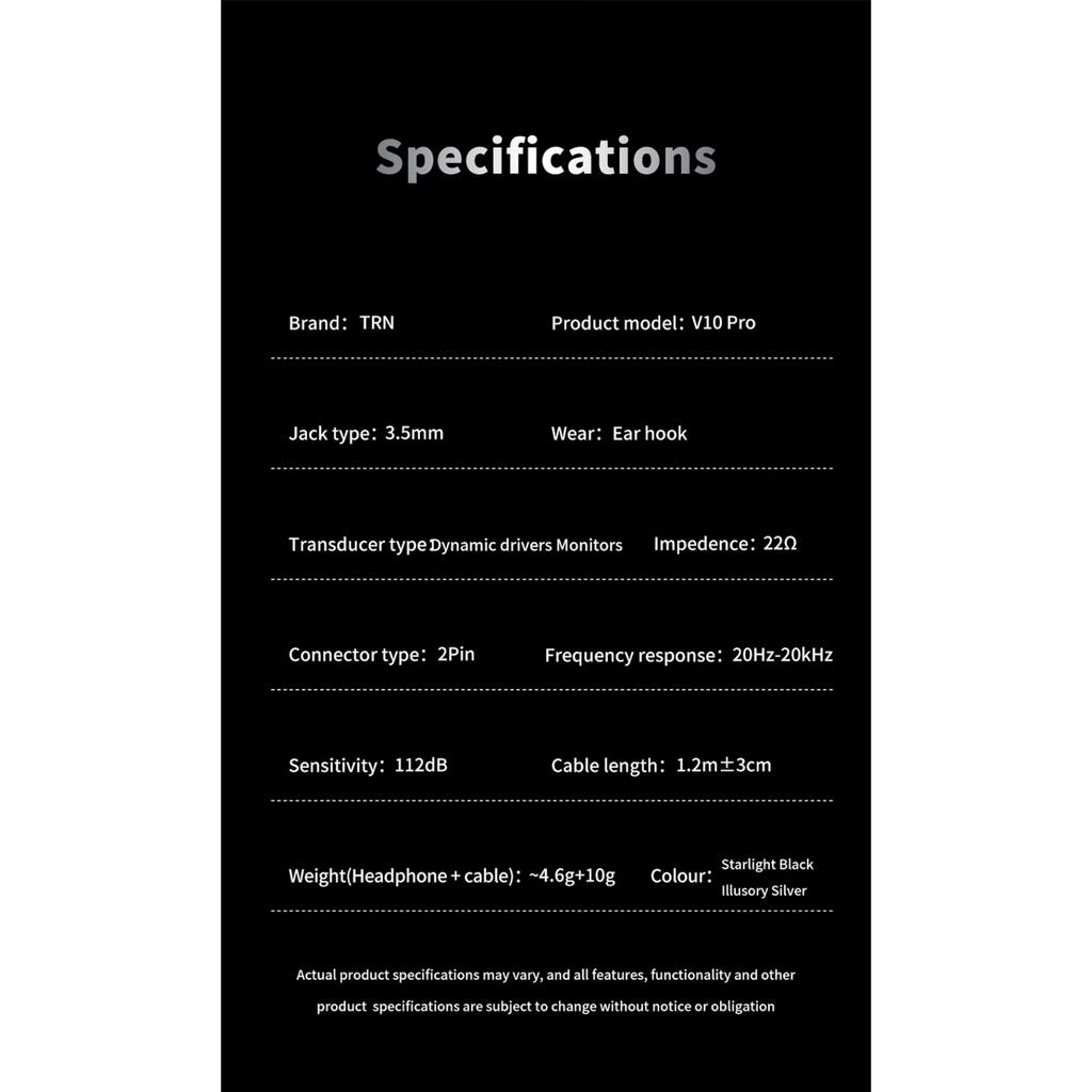 TRN V10 PRO Ohrhörer 2BA+2DD Dual Dynamic Driver und Dual Balanced Armature Hybrid In-Ear-Monitor-Kopfhörer