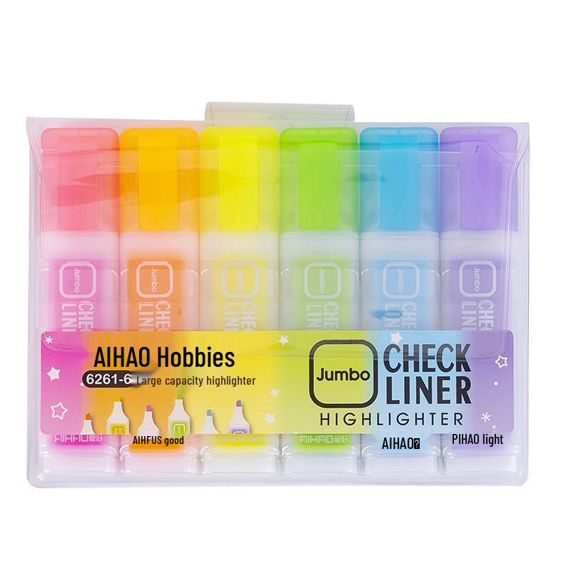 Hobby Fluorescent Highlighter Set - 6 Candy Colors, Large Capacity Slanted Tips for Students Oblique Tip
