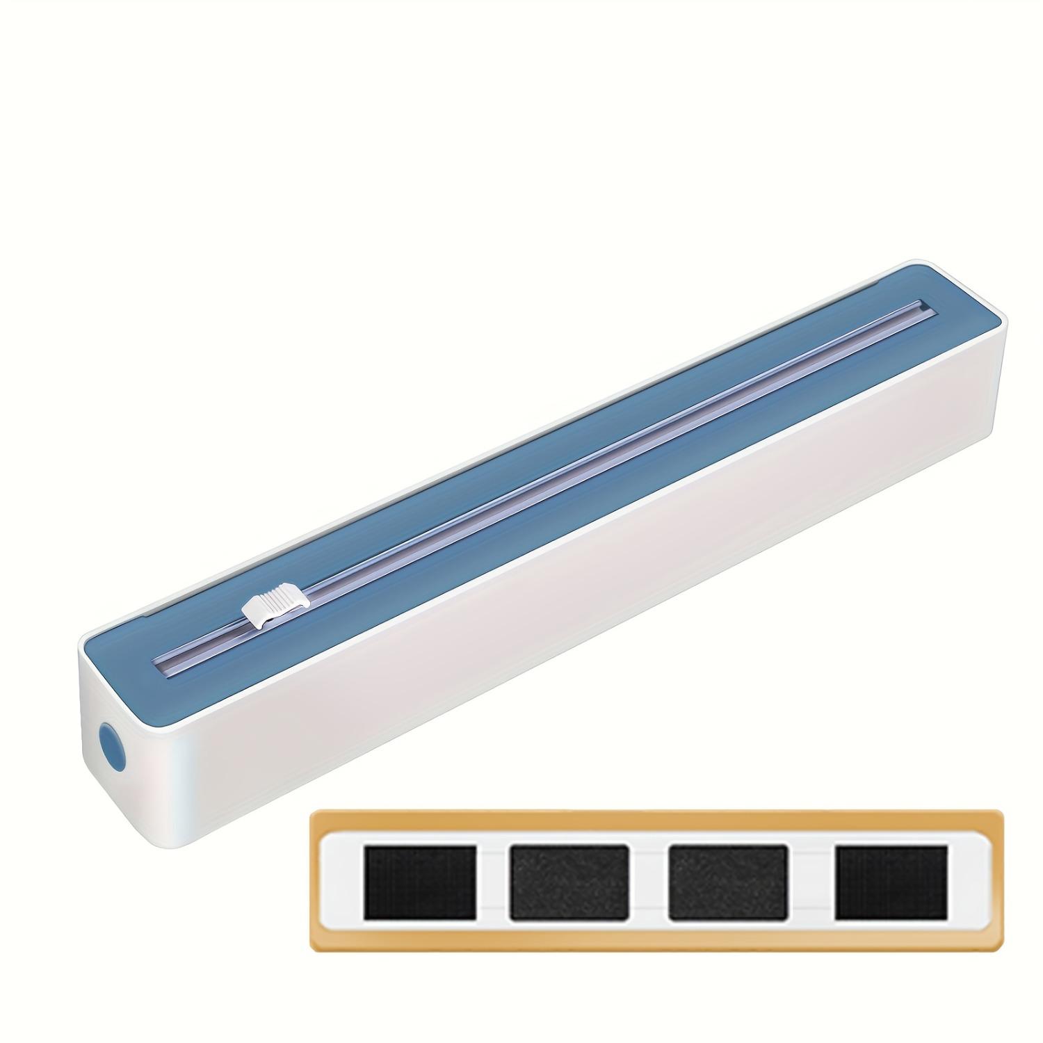 

Диспенсер для пластиковой пленки 2 в 1 с многоразовой машиной для свежей обертки для кухонного ящика, диспенсер для неконтактной с пищевыми продуктами герметичной пленки синий