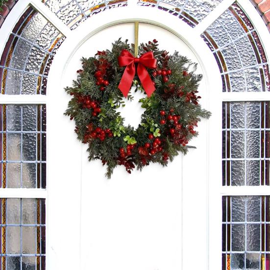 Yousheng Christmas Wreaths for Front Door Artificial Greeney Wreath with Bow And Red Berries for Holiday Home Wall Fireplace Indoor Outdoor Porch