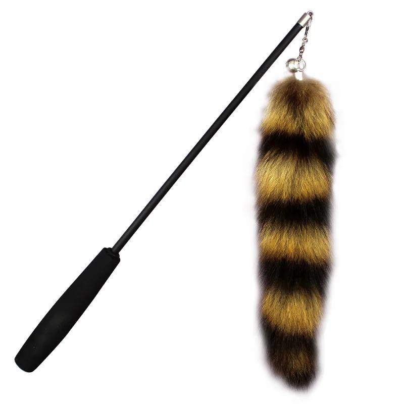 Interactive Cat Teaser Wand with Faux Fox Fur Tail and Bell Retractable Fishing Rod Cat Toy
