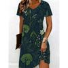 Women's V-neck Short Sleeved Casual Printed Dress 3D Colorful Printed Mini Beach Party Dress