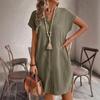 Ladies' Elegant Solid Color Button Up Front Short Sleeved Dress, V-neck, Short Sleeved - Casual, Casual Clothing | V-neck Dress | Short Sleeved Dress