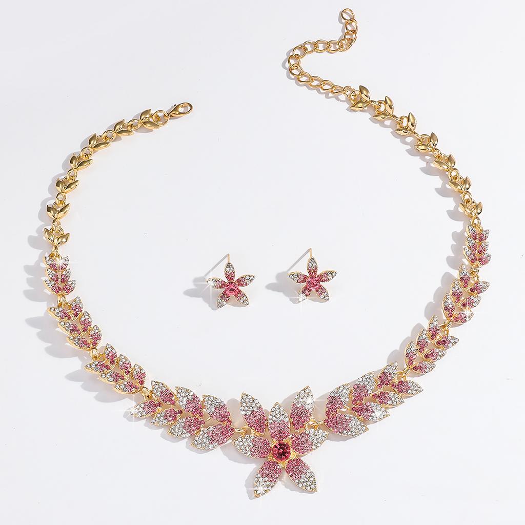 3PC Women's Fashion Flower Necklace Earrings Jewelry Set Elegant and High End Design, Suitable for Party and Festival Gift-8495