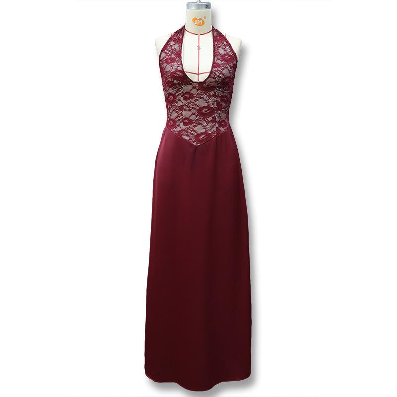 European and American style women s clothing new sexy deep V-neck lace splicing sleeveless slim neck backless dress women S