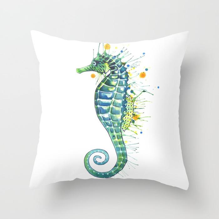 Watercolor Ocean Theme Pillowcase Starfish Octopus Mermaid Crab Cushion Cover Home Sofa Bedroom Decoration  Ornament