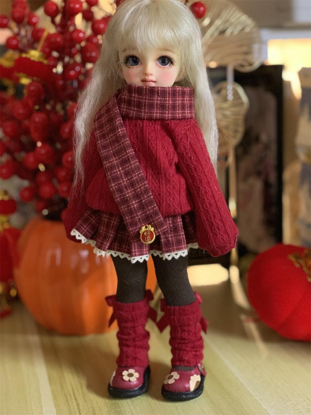 

BJD doll clothes suitable for 1/4 1/5 1/6 size sweater pleated skirt clothes set doll accessories (5 points) 1-4size красный