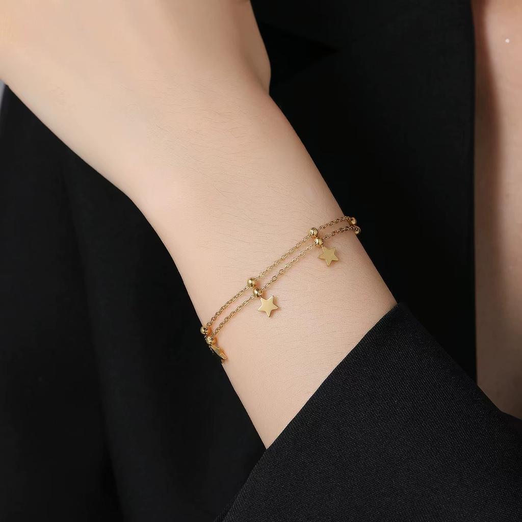 Stainless Steel Simple Star-shaped Bracelet Fashionable Woman Double-layer Bracelet Trendy Gift for Wedding Parties