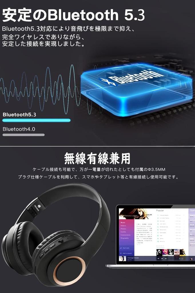 Wireless Headphones Bluetooth 5.3 Over-Ear Bluetooth Headphones Low Latency Closed-Back Design Built-in Microphone Lightweight and Comfortable