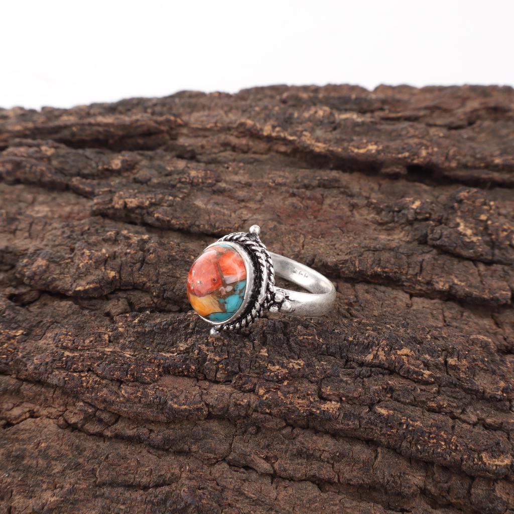 Stachelige Auster Handgefertigter Edelsteinring, 925 Massives Sterlingsilber Böhmischer Schmuck Designerring, Für Jubiläumsgeschenk