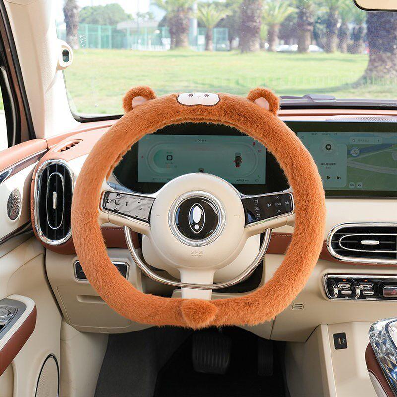 

Car Steering Wheel Cover Winter Plush Warm Heated 2024 New Model L Protective Handlebar Cover Non-Slip Universal for All Seasons Lazy Mink Handlebar Grips - Monkey D-Shape