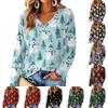 Women's V-Neck Long Sleeve Christmas Print Lightweight Blouse for Spring Summer