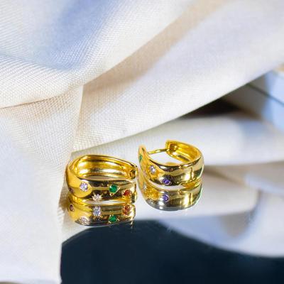 Vintage Anlaufgeschützter 925er Silber Ohrring für Damen Mehrfarbiger Zirkon Vergoldet Vintage Stil Schmuck Accessoire