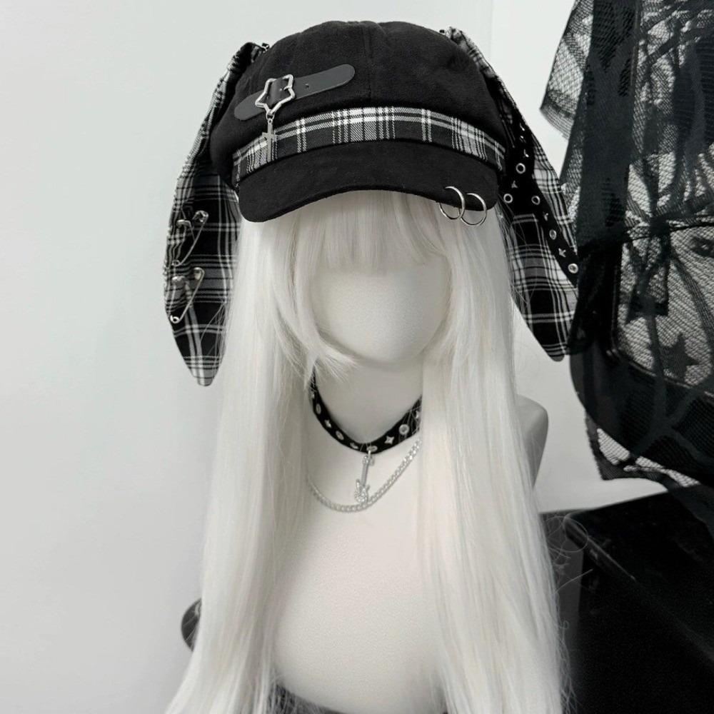 Rabbit Ears Plaid Beret Hat Thin Brim Newsboy Peaked Hat Casual Painter Artist Cap  Girls