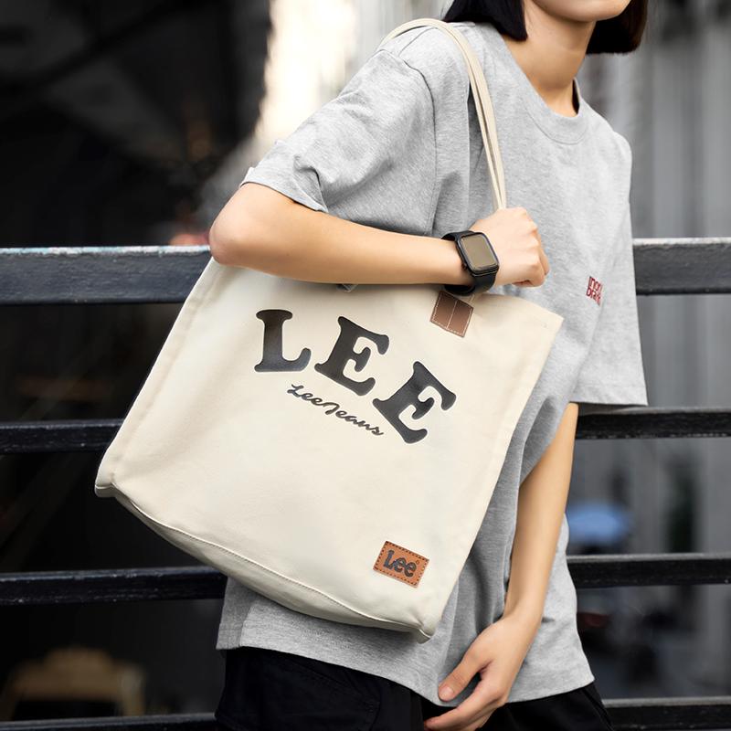 New Lee Canvas Tote Bag, Shopping Bag, Shoulder Bag, Portable Canvas Bag, Shoulder Bag Unisex Khaki LE230073M