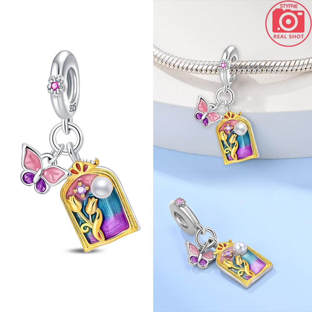 Charms Pink Car Butterfly Handbag Beads Fit Bracelet Copper Original Women Jewelry Fine Gift Diy Accessory
