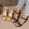 Women Wedge Sandals Summer    Thick Soled Sandals Female Trend Metal Decoration Comfortable High Heel Shoes