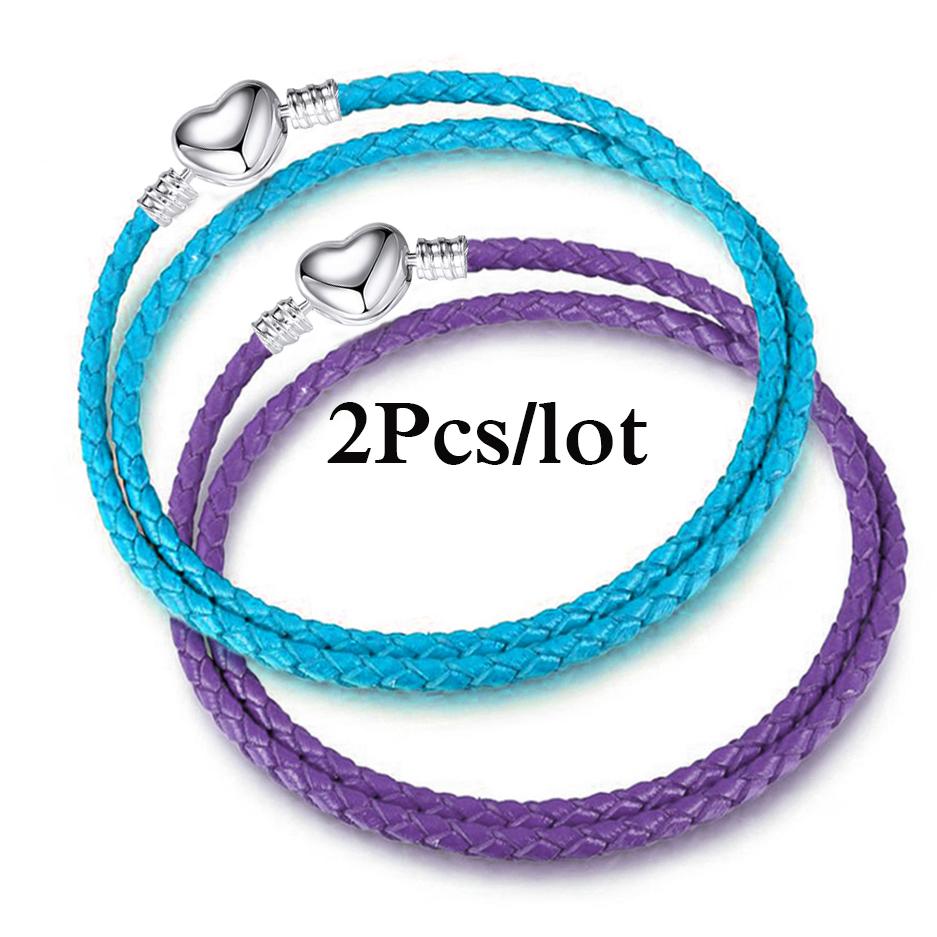 2Pcs/Lot Vintage Jewelry Leather Chain Bracelets Fit DIY Handmade Beads Charms Bracelet Couples Pulsera Jewelry For Women Men