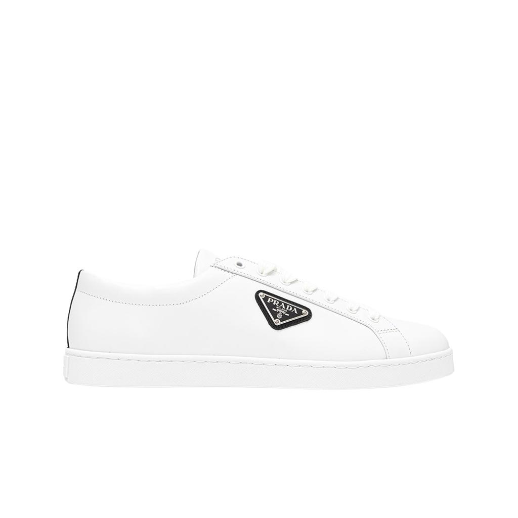 Prada Brushed Leather Sneakers White Black
