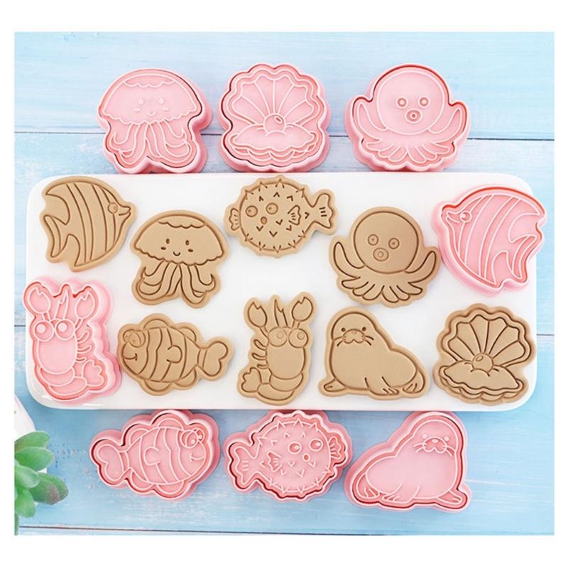 16Pcs Cute Marine Animal Cookie Cutters Set Cartoon Pressable Biscuits Mold