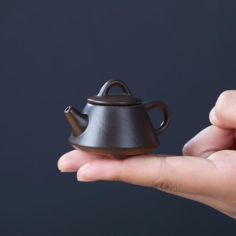 Kiln-altered Mini Purple Clay Teapot, Playable Fingertip Tea Pet and Ornament for Kung Fu Tea Sets