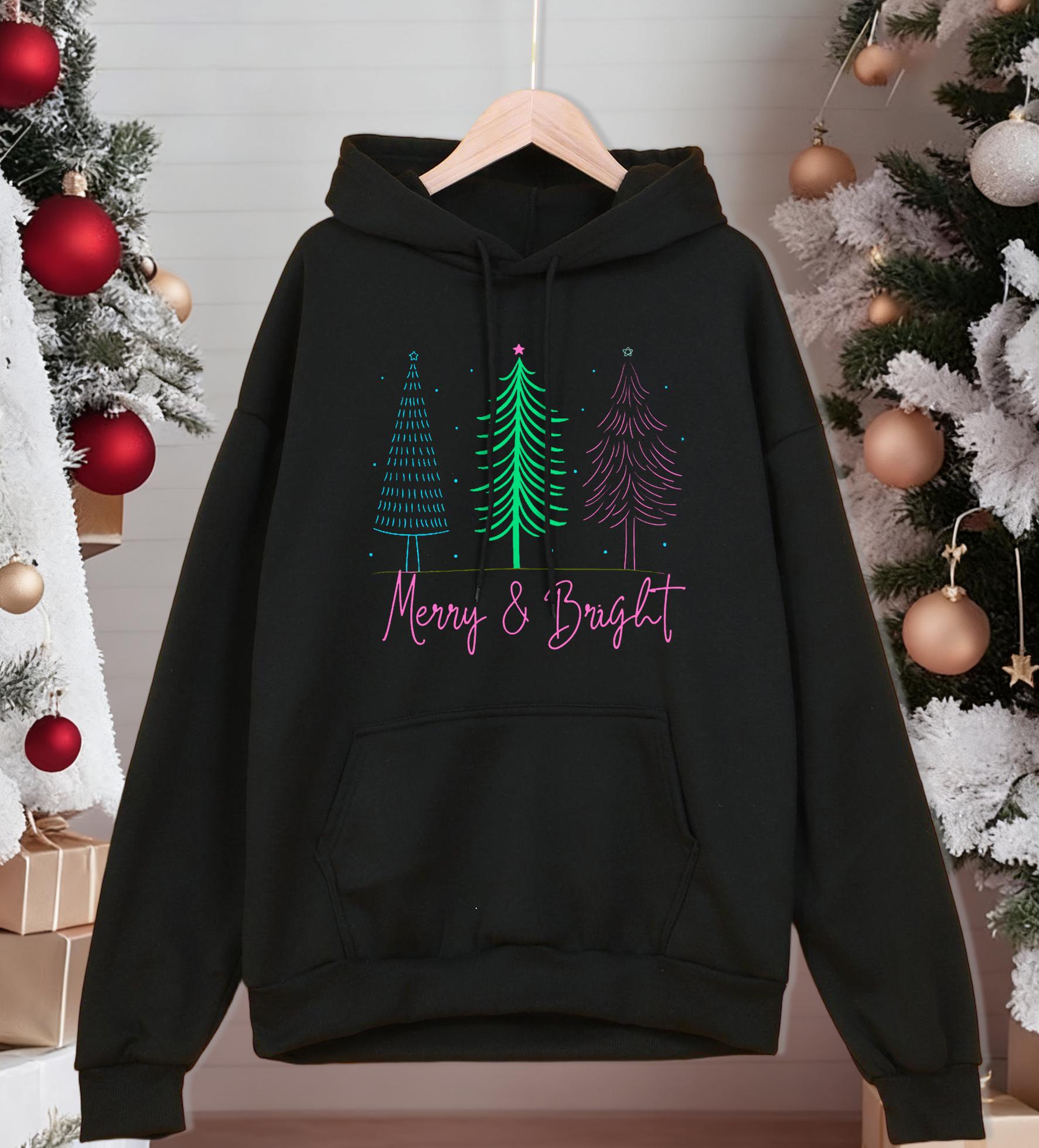 

Merry Bright Christmas Trees Printing Men Hoodies Loose Casual Hoody Autumn Fleece Streetwear All-Match Pocket Pullovers 3XL