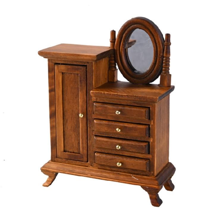 Dollhouses Furniture 1/16 Wood Dressing Table with Working Drawers and Cabinet for Craft Model Project Scene Decoration