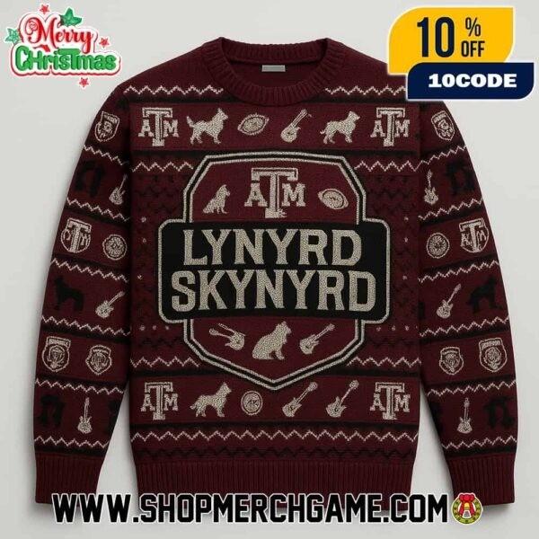 

Lynyrd Skynyrd Ugly Christmas Sweater x Texas With Classic Rock Band Design Unisex T-Shirt M