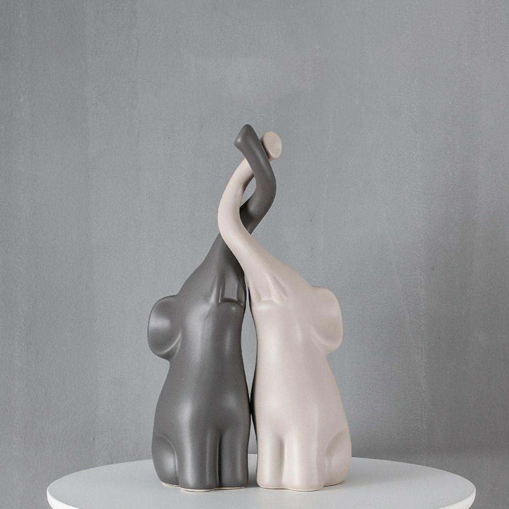 2 Sets of Ceramic Couple Elephant Double Elephant Elephant Sculpture Fashion Bedroom