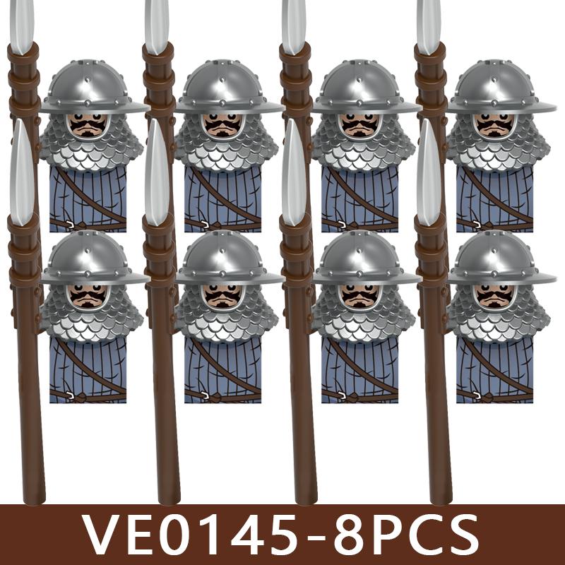 

8pcs Medieval Castle Knights Soldier Figures Building Blocks Infantry Legion Empire Warrior Bow Sword Helmet Militia Bricks Toy Gifts