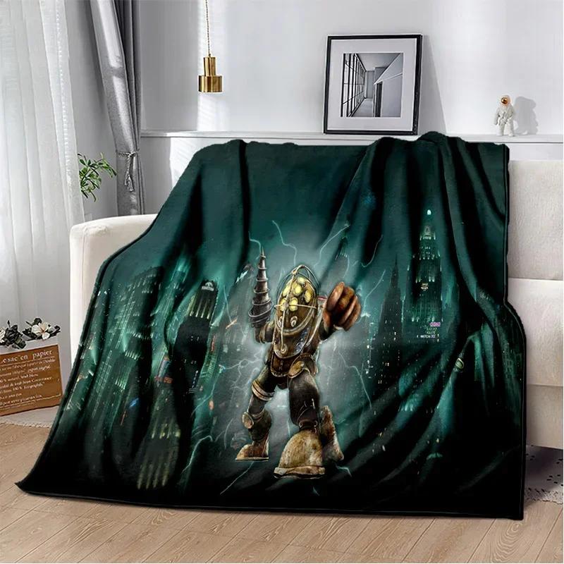 3D Retro BioShock Game Gamer Blanket,Soft Throw Blanket for Home Bedroom Bed Sofa Picnic Travel Office Rest Cover Blanket Kids