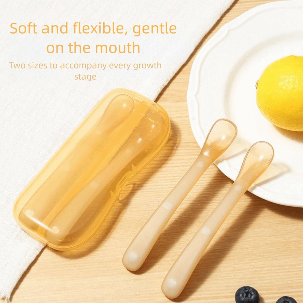 Soft Silicone Infant Feeding Spoon Easy Clean Soft Spoon 2pcs Set Ergonomic Spoon Newborn Feeding