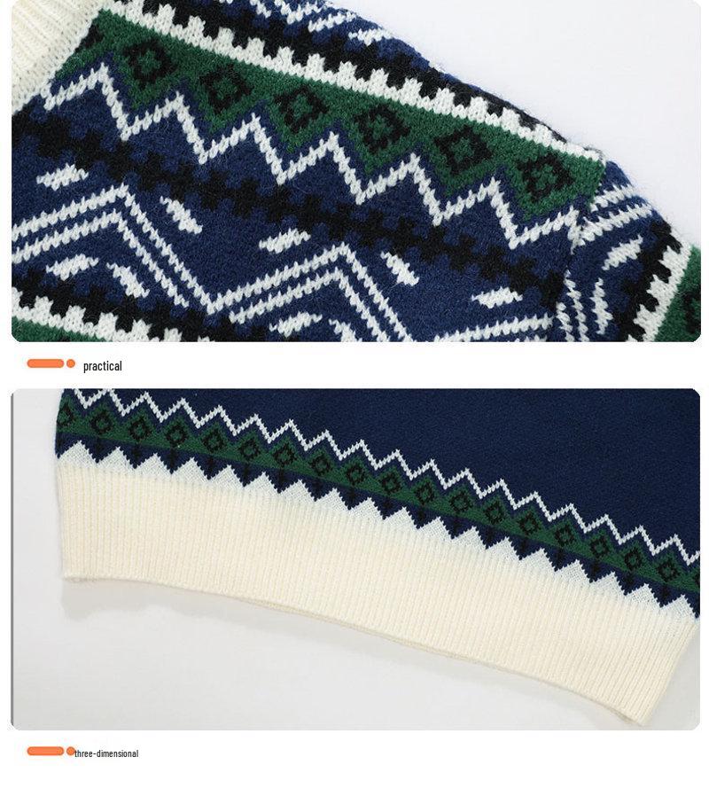 Autumn 2025 Retro Ethnic Round Neck Knit Sweater Coat