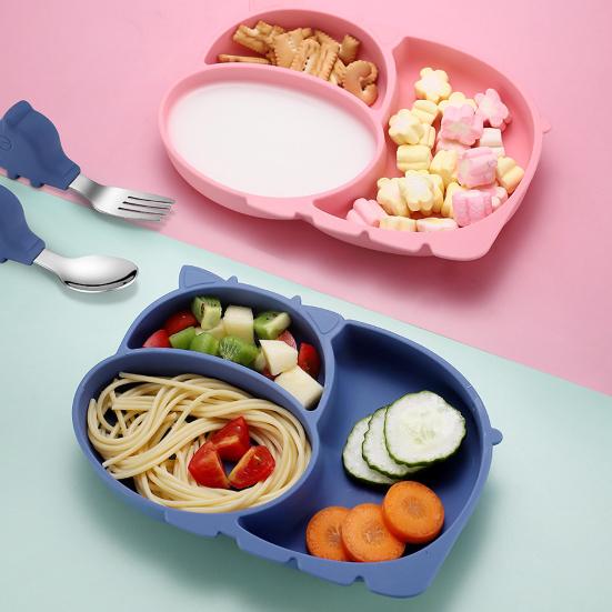 

1 комплект, детские силиконовые разделенные пластины с присоской, тренировочные вилки, ложки, присоски для малышей, предотвращающие падение