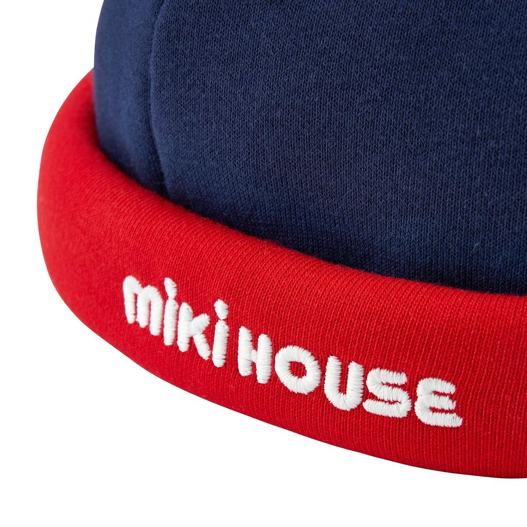 MIKI HOUSE Roll Cap Hooded Hat with Logo and UV Made In for Boys and Size M Navy Protection, Japan, Girls, Newborns, Infants, Kids, (48-52cm), Blue,