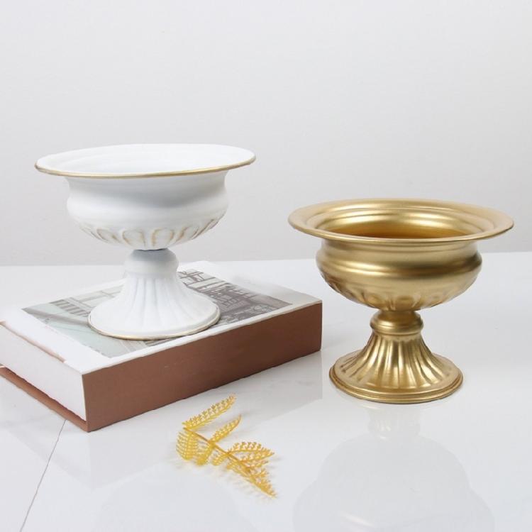 Spacious Wide Antique Metal Planter Small Urn Flower Pot Pedestal Vases For Florals Arrangements And Decors Gift