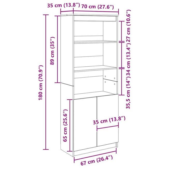 VidaXL Buffet haut chêne noir 70x35x180 cm bois d'ingénierie, armoire, armoire latérale, armoire de rangement haute, armoire 3328472