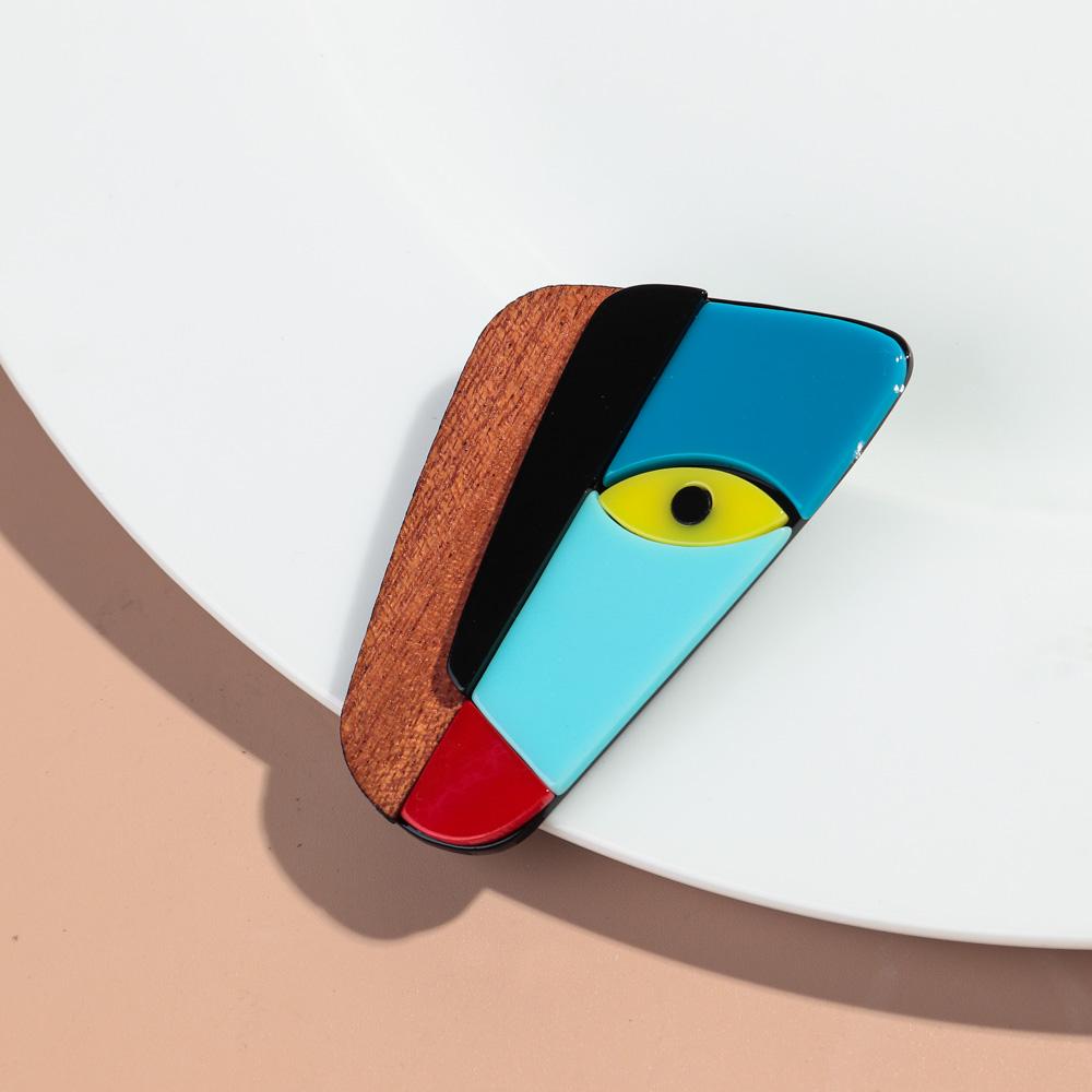 Nuova Spilla Astratta Viso Uomo Figura Acrilico Legno per Donne HipHop Geometrica Maschera Facciale Distintivo Accessori Gioielli Creativi Regalo