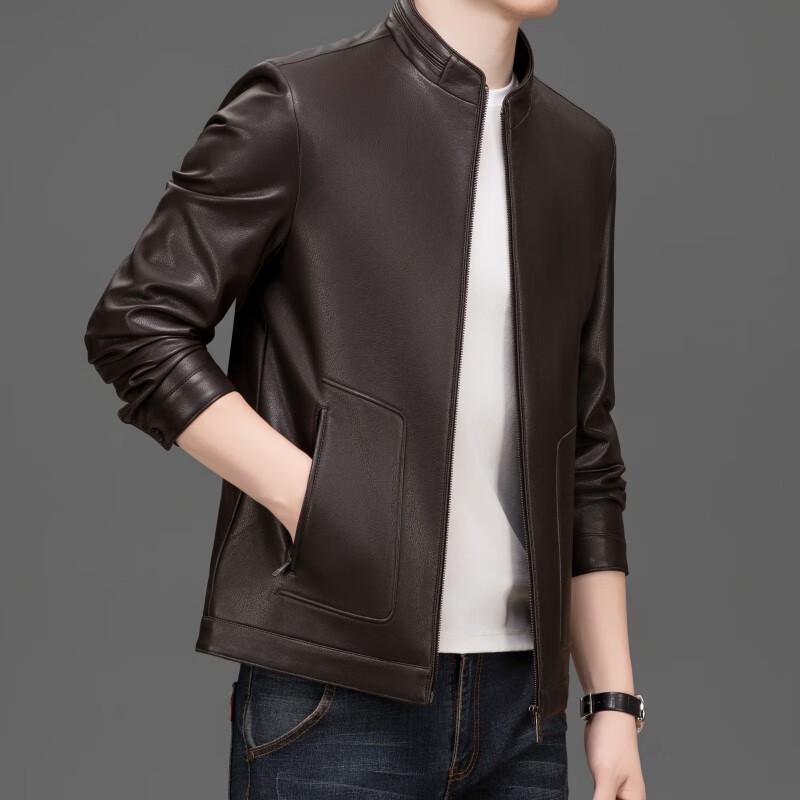 Men's Stand Collar Faux Leather Jacket