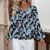Women's Casual Fashion Ruffle V-Neck Pocket Print Long Sleeve Top