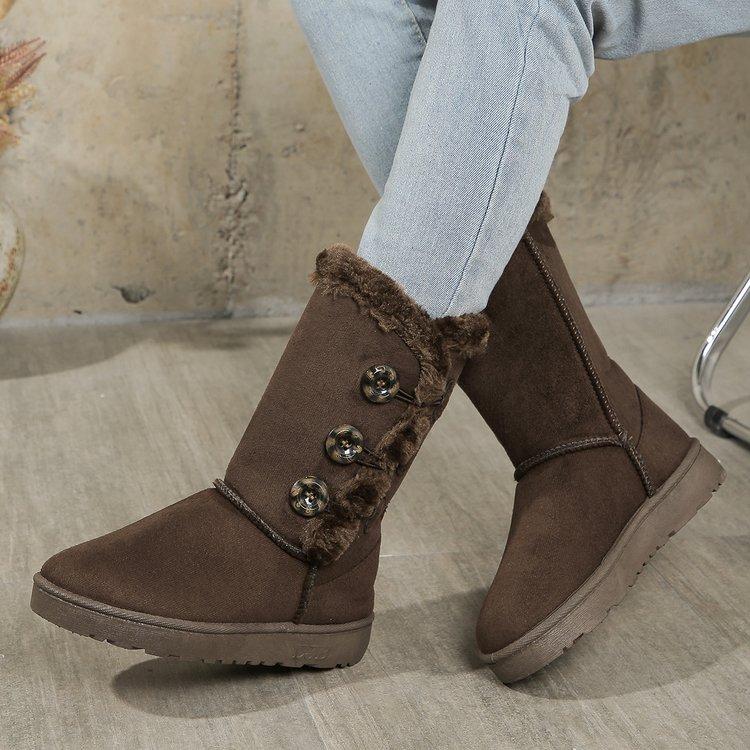 Winter Warm Lässig Mode Damen Schuhe Neu Knopf Bequem Flach Einfarbig Schlicht Schneestiefel Botas Mujer Chaussure Femme