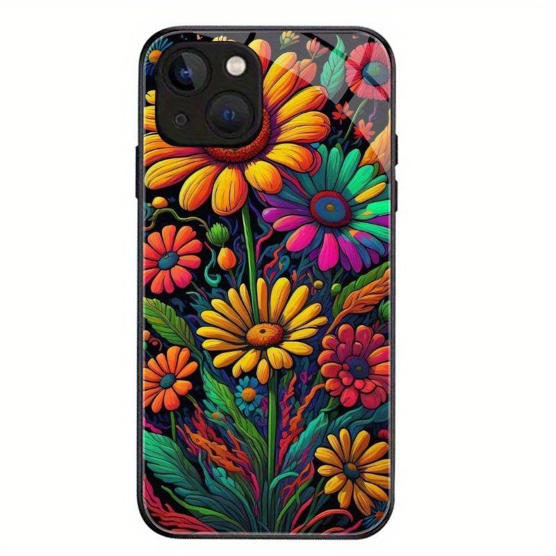 Colorful Flowers Pattern Tempered Glass Phone Case For Samsung Galaxy S23 S24 S25 S26 Ultra Plus FE Shockproof Cover