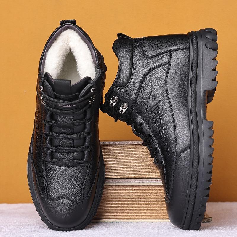 Fashion New Designer Genuine  Men's Ankle Boots Fashion Soft-soled Winter Warm Cotton Shoes Men Non-slip Black Platform Ankle Boots Male