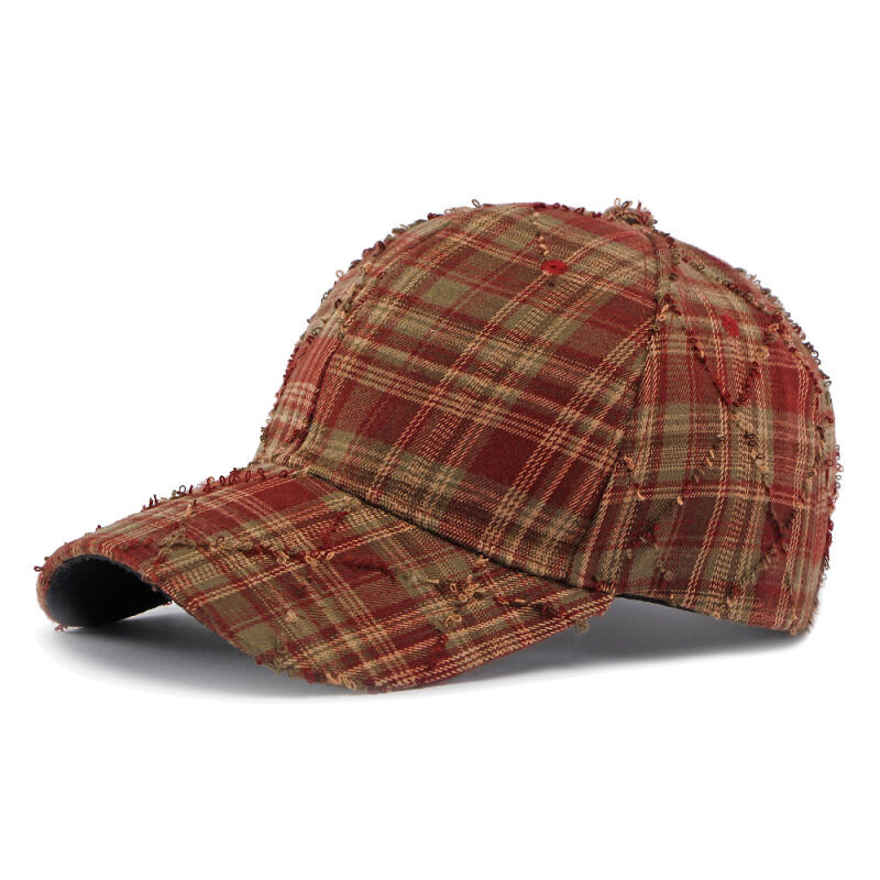 Unisex Distressed Plaid Baseball Cap Vintage Adjustable Sun Hat for Men Women Outdoor Sports