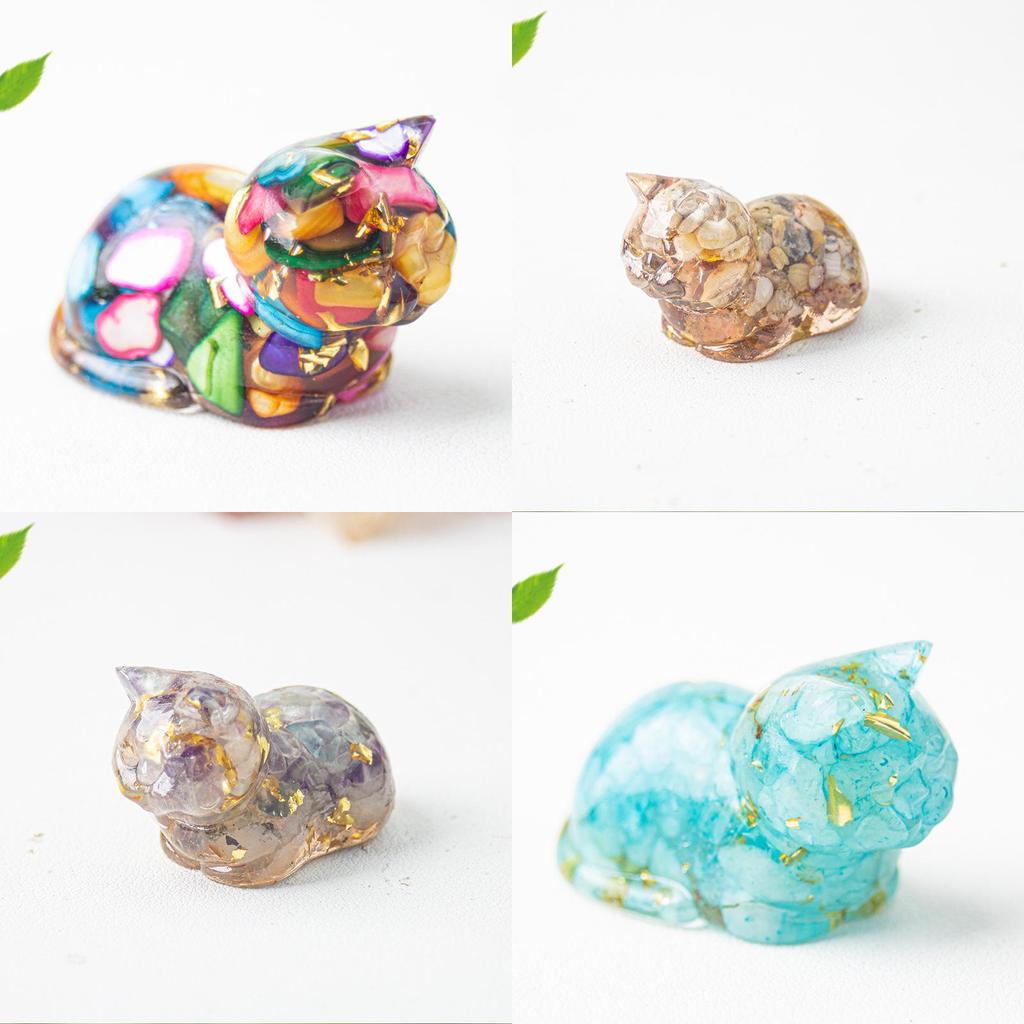 Cute Cat Resin Art Figurine With Crystals For Home Office Decor Gift For Kids