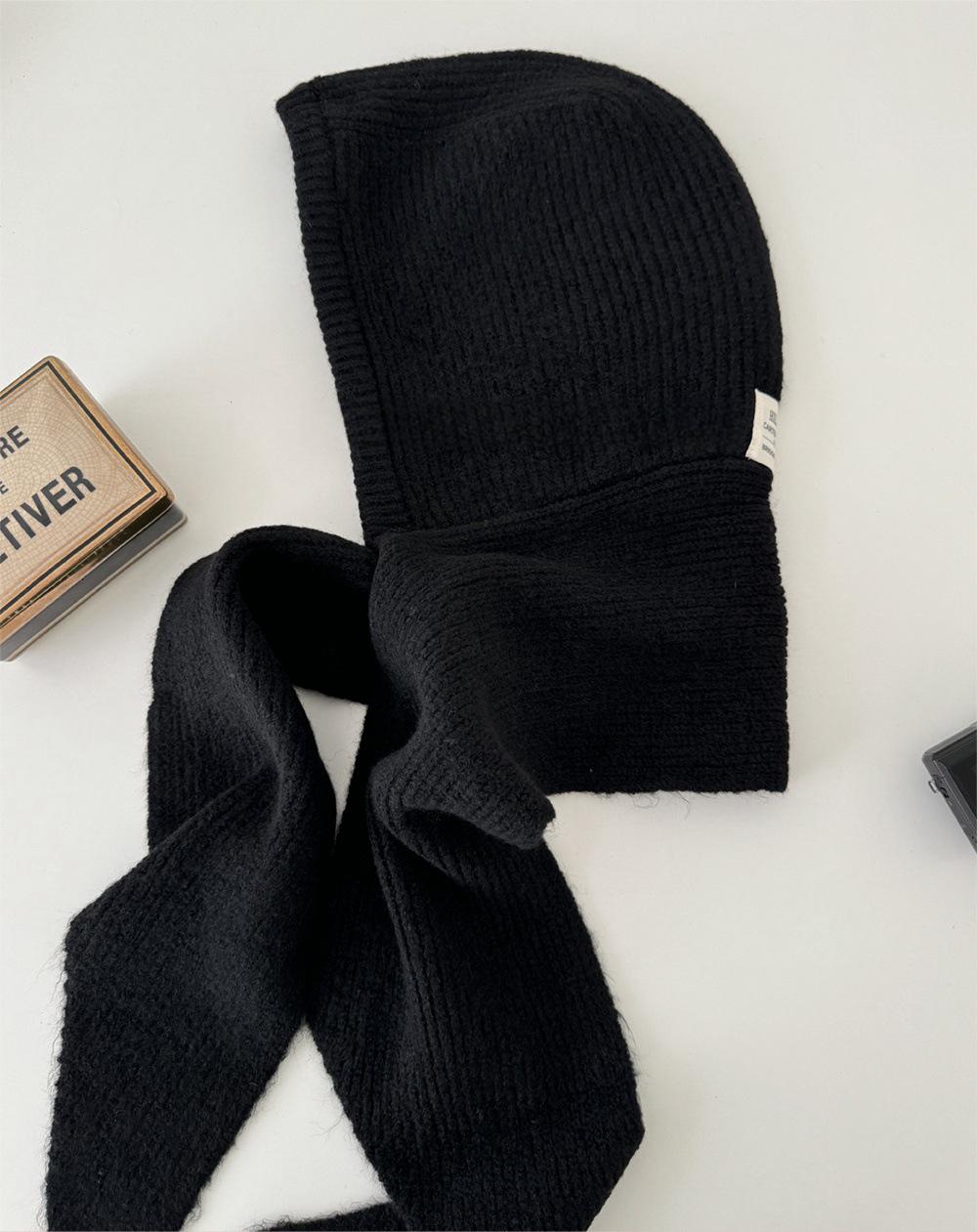 

Женская вязаная балаклава в корейском стиле: Толстая зимняя шапка и шарф в комплекте с защитой ушей чёрный