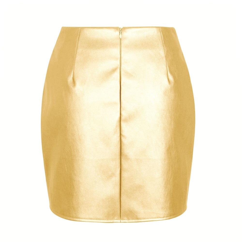 IHUASU Damska metaliczna spódnica ze skóry PU typu split Seksowna spódniczka mini z wysokim stanem, zapinana na zamek, halter, dopasowana do bioder