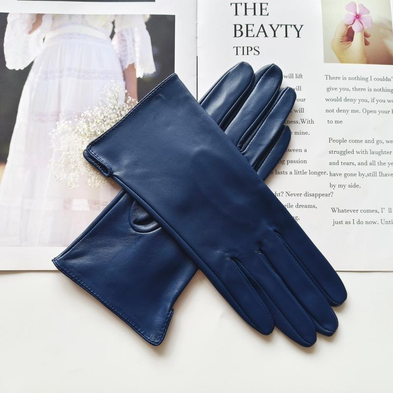 New Ladies Sheepskin Touch Screen Gloves Single Leather Thin Unlined Classic Solid Color Versatile Straight Driving Gloves