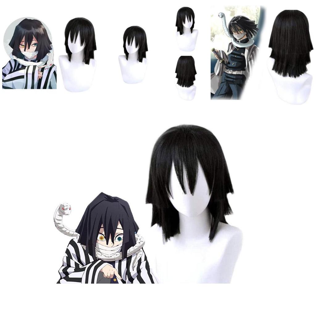 Stylish Black Layered Short Hair Wig For Cosplay Demon Slayer Kimetsu No Yaiba